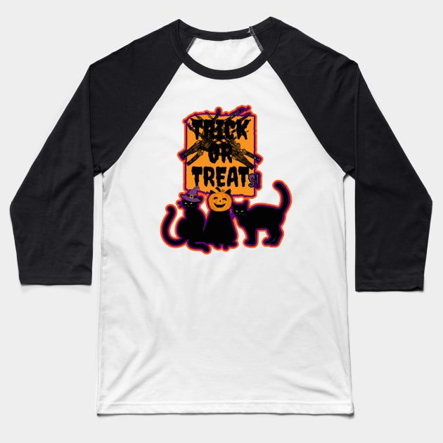 Trick or Treats Spooky Cats Baseball T-Shirt by Designs_by_KC